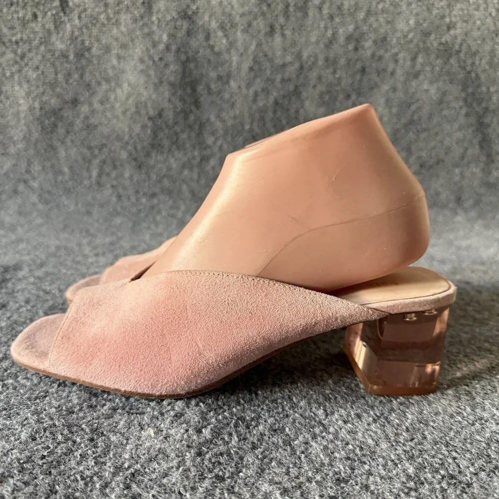 Kate Spade Caila Pink Suede Block Heel Mule Transparent Gem Square Toe 8.5M